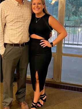 Black Cutout Midi Dress with Front Slit
